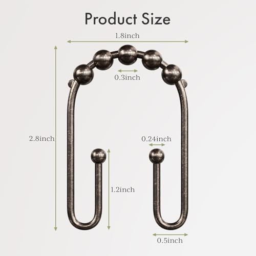 AmazerBath Shower Curtain Hooks Bronze Shower Curtain Rings Rust Proof, Non-Slip Shower Curtain Double Hooks, Smooth Metal Shower Hooks for Shower Curtain Liner Bathroom, 12Pcs Shower Rod Hooks - color: Bronze, style: Modern