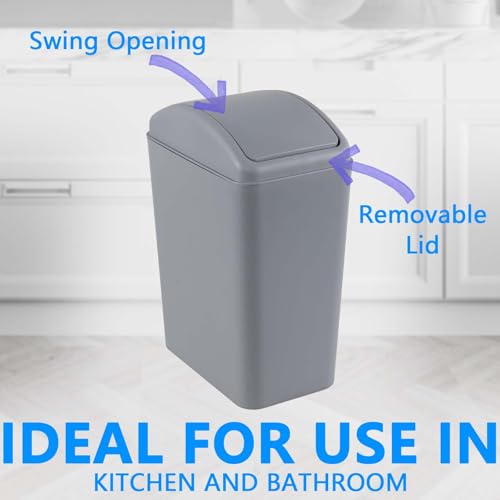 Slim Bathroom Trash Can with Swing Lid, 4.2 Gal Garbage Bin | Plastic Small Wastebasket, Space-Saving Narrow Bin for Under Sink, Desk, Kitchen, Bedroom, Office, Gray - color: Grey
