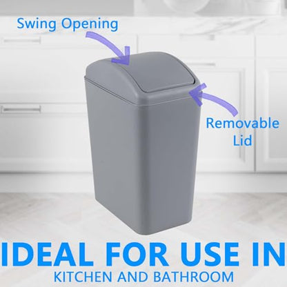 Slim Bathroom Trash Can with Swing Lid, 4.2 Gal Garbage Bin | Plastic Small Wastebasket, Space-Saving Narrow Bin for Under Sink, Desk, Kitchen, Bedroom, Office, Gray - color: Grey
