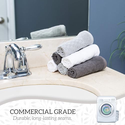 GREEN LIFESTYLE 12x12 inches Checker Washcloths 6 Pack, Soft, Durable, Highly Absorbent and Luxurious (Grey) - color: Grey