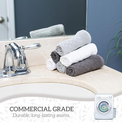 GREEN LIFESTYLE 12x12 inches Checker Washcloths 6 Pack, Soft, Durable, Highly Absorbent and Luxurious (Grey) - color: Grey