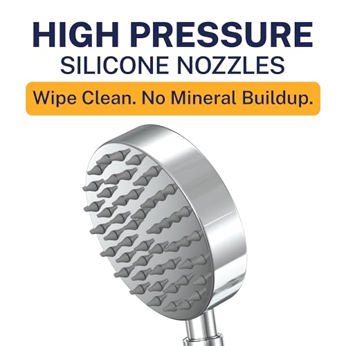 HammerHead Showers® Solid Metal Hand Held Shower Head - CHROME - 2.5 GPM High Pressure Shower Heads 4 Inch Spray Wand | Made from 304 Stainless Steel with Silicone Nozzles - color: Polished Chrome, size: 2.5 GPM