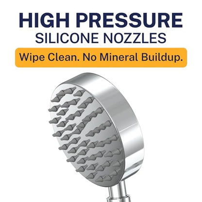 HammerHead Showers® Solid Metal Hand Held Shower Head - CHROME - 2.5 GPM High Pressure Shower Heads 4 Inch Spray Wand | Made from 304 Stainless Steel with Silicone Nozzles - color: Polished Chrome, size: 2.5 GPM
