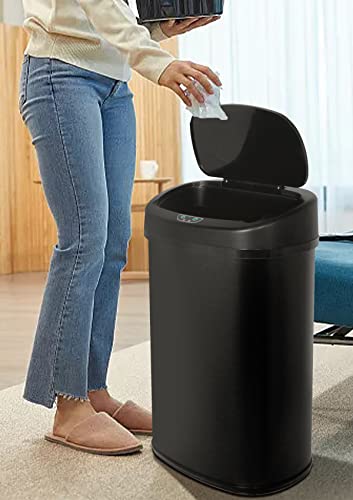 13 Gallon/50 L Kitchen Trash Can With Stainless Steel Touch-Free Lid, Automatic Motion Sensor Garbage Can for Bathroom, Brushed Finish - color: Black