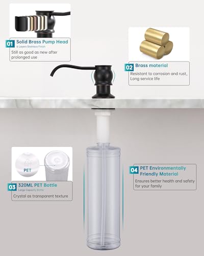 Brass Kitchen Soap Dispenser, Oil Rubbed Bronze in Sink Liquid Dish Soap Dispenser, Under Sink Hand Metal Dispenser Pump, 47.2" Silicone Long Tube for 0.79 "- 1.38" Bottle Mouths - color: Oil Rubbed Bronze, size: With Hose