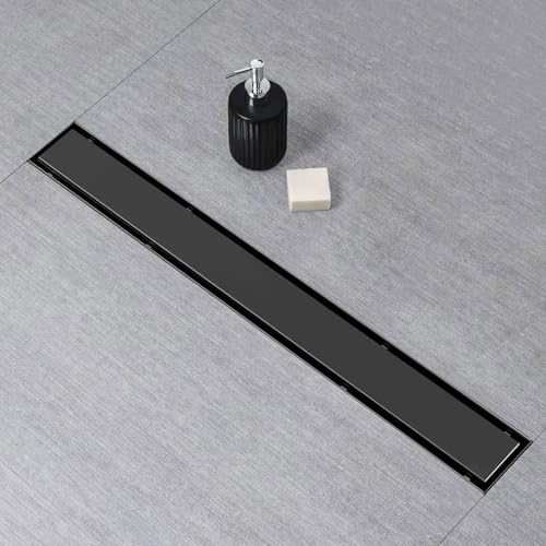 SaniteModar Linear Shower Drain 20 inch Matte Black with Tile Insert Panel | AISI 304 Stainless Steel Black Linear Dain Rectangle Shower Floor Drain with Hair Strainer and Leveling Feet - color: Black Tile Insert Grate, size: 20 inch