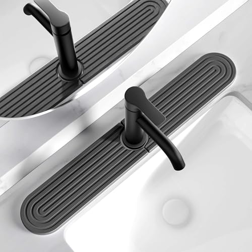 Diatomite Sink Splash Guard - DryingNeat Kitchen Faucet Mat, Instant Dry Water Absorbing Stone Tray for Sink, Durable Black Protector for Kitchen Bathroom Counter [Dark Grey, 23.6"x 3.9"] - color: Dark Gray, size: 23.6" x 3.9"