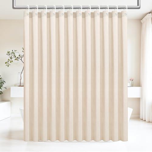 Ga-Geetopia Extra Long Linen Textured Shower Curtain Set with Hooks, Beige Boho Farmhouse Bath Shower Curtains for Bathroom Neutral Cloth, Hotel Luxury, Weighted, 72W x 84L, Cream - color: Linen | With Hooks, size: 72"W x 84"L (Pack of 1)