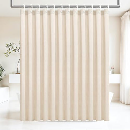 Ga-Geetopia Extra Long Linen Textured Shower Curtain Set with Hooks, Beige Boho Farmhouse Bath Shower Curtains for Bathroom Neutral Cloth, Hotel Luxury, Weighted, 72W x 84L, Cream - color: Linen | With Hooks, size: 72"W x 84"L (Pack of 1)