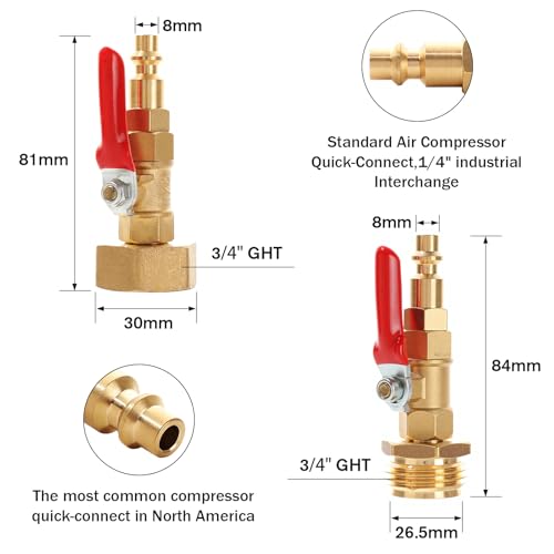 RV Winterize Blowout Adapter Kit,1/4" Quick Connect Plug 3/4" Garden Hose Thread with Ball Valve and Washers, Heavy-Duty Brass Fitting for RV, Boat, Camper, and Trailer Systems - style: RV Winterize Blowout Adapter Kit