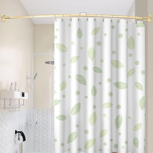 TOPROD Curved Shower Curtain Rod 48-72 Inches Adjustable Round Shower Rods | Gold,Rounded Bowed,Stainless Steel,More Shower Space,Need to Drill,for Bathroom, Bathtub - color: Bright Gold