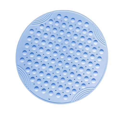 Shower Mat Anti-Slip 21.6'' Round Bathtub Mat with Suction Cups Machine Washable Shower Bath Mat - color: Blue