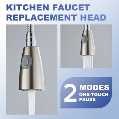 Pull Down Kitchen Faucet Sprayer Head Replacement, G1/2 (13/16" Male Thread) Pull Out Sink Spray Nozzle, 2-Mode Stream & Spray Tap Hose Spout Only, Brushed Nickel - color: Dual Switch Spray Head - Brushed Nickel