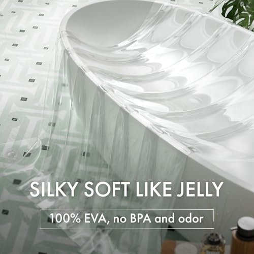 AmazerBath No Hook Shower Curtain and Liner 3-in-1, 100% EVA Luxury Soft Heavy Duty Clear Shower Liner, 72x75 Hookless Shower Curtain with 3 Heavyweight Stones - color: Rainbow Ethereal
