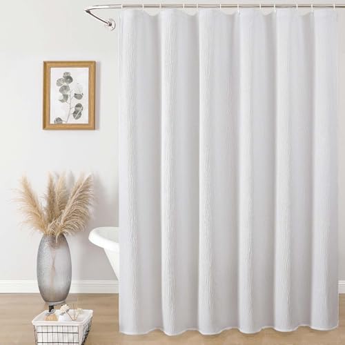 Aiyufeng Fabric White Long Shower Curtain for Bathroom, 3D Textured Pattern Shower Curtain Hotel Spa Quality, Boho Bathroom Curtain Modern Style Soft Cloth Luxury, Machine Washable,72x84 Inches - color: White, size: 72"W x 84"L (Pack of 1)