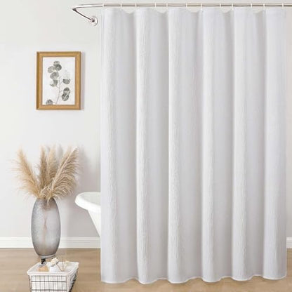 Aiyufeng Fabric White Long Shower Curtain for Bathroom, 3D Textured Pattern Shower Curtain Hotel Spa Quality, Boho Bathroom Curtain Modern Style Soft Cloth Luxury, Machine Washable,72x84 Inches - color: White, size: 72"W x 84"L (Pack of 1)