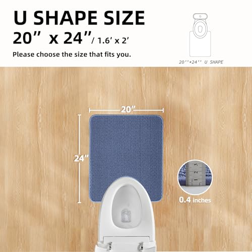 TYUU Toilet Rug, Thin Toilet Rugs U Shaped Washable Non Slip Absorbent Quick Dry Low Pile Toilet Mat, Denim Blue 20"x24" U Shape - color: Denim Blue01, size: 1'8" X 2' (U-Shape)
