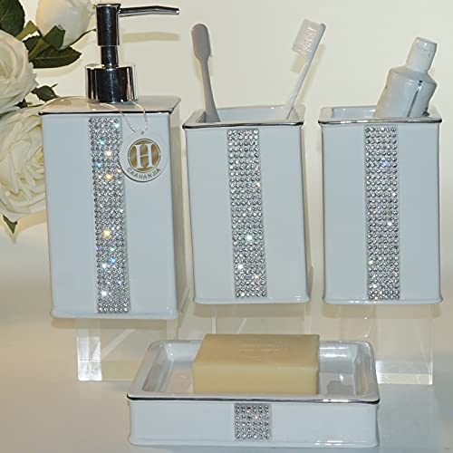 Bathroom Accessories Set 4 Pcs-Ceramic Gift Set Soap Dispenser Pump & Toothbrush Holder & Tumbler Cup & Soap Dish - Bathroom Home Decor Clearance, Countertop Vanity Organize(12 Ounce White) - size: 12 Ounce White