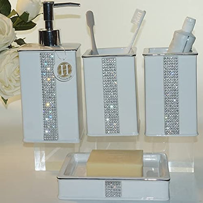Bathroom Accessories Set 4 Pcs-Ceramic Gift Set Soap Dispenser Pump & Toothbrush Holder & Tumbler Cup & Soap Dish - Bathroom Home Decor Clearance, Countertop Vanity Organize(12 Ounce White) - size: 12 Ounce White