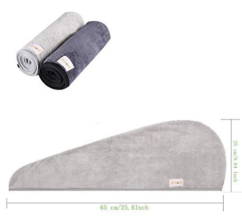 M-bestl 2 Pack Hair Drying Towels, Anti-frizz Hair Towel Wrap, Absorbent Microfiber Hair Towel Turban with Button Design for Straight Curly Hair (Dark Gray&Light Gray) - color: Dark Gray&light Gray