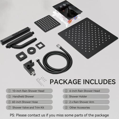 Shower Faucet Set Shower Systems,Push Button Diverter Shower Faucet with 2 in 1 Handheld,Ceiling Mount 10"+6" Dual Shower Heads with 2-in-1 Handheld Spray,Matte Black Shower Set for Trim Kit - color: Matte Black, size: 6+10 inch-01