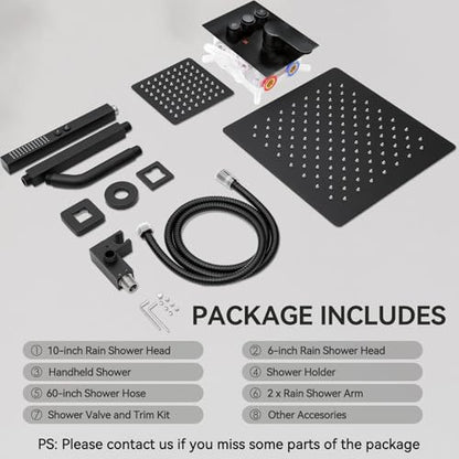 Shower Faucet Set Shower Systems,Push Button Diverter Shower Faucet with 2 in 1 Handheld,Ceiling Mount 10"+6" Dual Shower Heads with 2-in-1 Handheld Spray,Matte Black Shower Set for Trim Kit - color: Matte Black, size: 6+10 inch-01