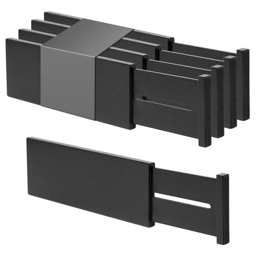 Utoplike Dresser Drawer Dividers, 4" High Black Drawer Organizers Clothes | Adjustable, Spring Loaded, Works in Kitchen, Bathroom, Bedroom, Drawer, Desk, 4 PCS for Clothing, Fit 14"-16" Inner Drawer - color: Black, size: 4"H, Small