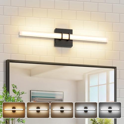 Modern Black Vanity Light Bar 24 Inch, 16W 5CCT Dimmable Bathroom Light Fixtures LED Wall Lighting Fixture - color: Black, size: 24 inch