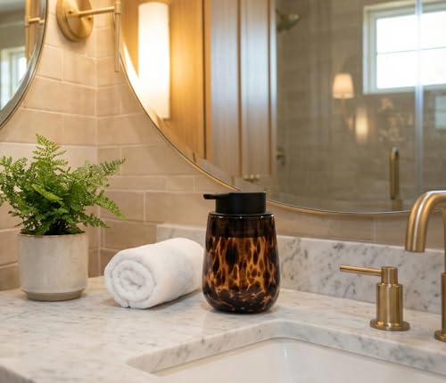 Marble Glass Liquid Soap/Lotion/Hand Sanitizer Pump Dispenser, Refillable for Kitchen and Bathroom Countertop (Amber) - color: Amber Liquid