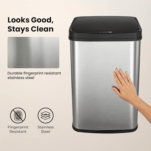 Ninestars 13 Gallon Automatic Trash Can, 50L Touchless Motion Sensor Garbage Can with Odor-Sealing Lid, Rectangular Stainless Steel, Black Trim - color: Black Trim