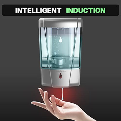 interhasa! Soap Dispenser, Touchless Hand Sanitizer Dispenser Wall Mount 600ml Automatic Kitchen Soap Dispenser for Commercial Home, Office (Silver) - color: Silver