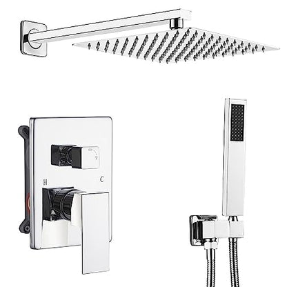 Rain Shower System Set with 10 Inch Large Shower Head High Pressure 2 Function Recessed Shower Valve Mixer Chrome Surface for Bathroom Remodel, Chrome - color: Polished Chrome, style: 10"- 2 Function