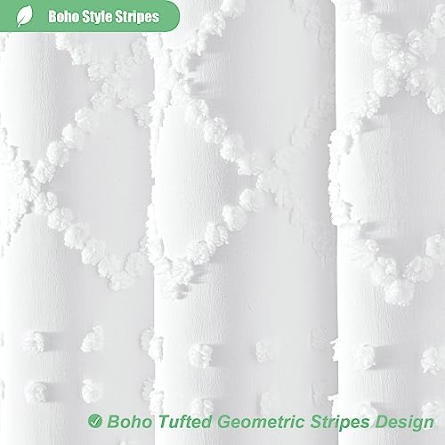 Stall Shower Curtain and Liner Set - 48 inch Wide Boho Shower Curtain and Waterproof Clear Liner, Tufted Geometric Striped Textured Tassel Shower Curtains for Bathroom, 8 Hooks, 48x72, White - color: White, size: 48"W x 72"L (Pack of 1)