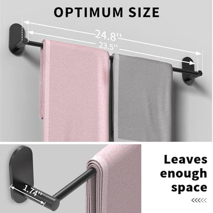 Self Adhesive Towel Bar for Bathroom 24ich Stainless Steel and Zinc Alloy No Drill Towel Rack Heavy Duty Hanger Stick On Hand Towel Holder for Kitchen, Cabinet, Door, Shower, Matte Black - color: Matte Black