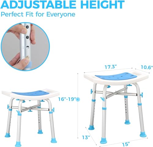 Bath Bench Without Back,500lbs Bath Bench Shower Tub Bench Without Back, Adjustable Shower Chair Non-Slip Bath Safety Seat, Bathtub Stool for Seniors Elderly Disabled, White (HL5109)