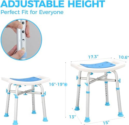 Bath Bench Without Back,500lbs Bath Bench Shower Tub Bench Without Back, Adjustable Shower Chair Non-Slip Bath Safety Seat, Bathtub Stool for Seniors Elderly Disabled, White (HL5109)