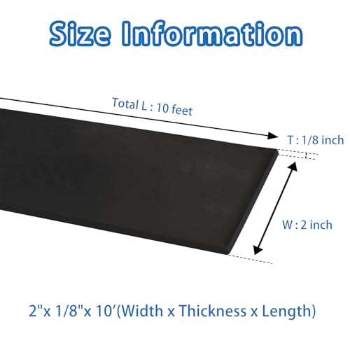 Black Solid Rubber Strip, 1/8 (.125)" Thick X 2" Wide X 10'Long | Solid Flat Rubber Roll for Anti-Slip, Anti-Vibration DIY Gaskets Crafts Sealing Supports Protection - size: 2"X10'X1/8,No Adhesive