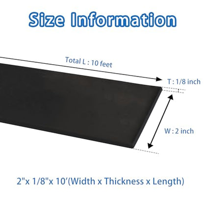 Black Adhesive Rubber Strip, 1/8 (.125)" Thick X 2" Wide X 10'Long | Solid Rubber Roll with Self Adhesive for Anti-Slip Anti-Vibration DIY Gaskets Crafts Sealing Supports Protection - size: 2"X10'X1/8,With Adhesive
