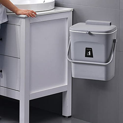 Hanging Trash Bin Wall Mounted Waste Bin Gargabe Waste Can for Bathroom Kitchen (Grey with Handle) - color: Grey With Handle