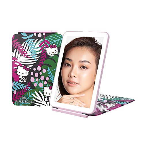 Impressions Vanity Hello Kitty Touch Pad Mini Tri-Tone Makeup Mirror with Animal Print Flip Cover and LED Strip, Travel Vanity Mirror with Touch Sensor Switch and USB Extension (Animal Pink) - color: Animal