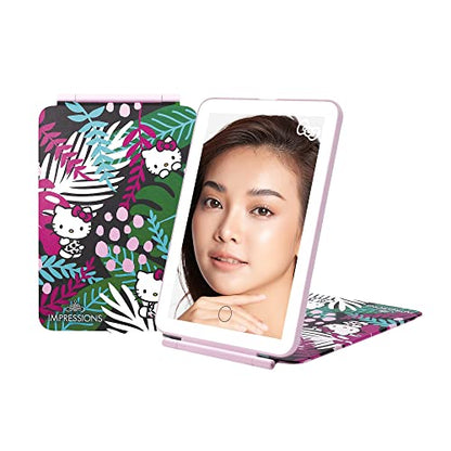 Impressions Vanity Hello Kitty Touch Pad Mini Tri-Tone Makeup Mirror with Animal Print Flip Cover and LED Strip, Travel Vanity Mirror with Touch Sensor Switch and USB Extension (Animal Pink) - color: Animal