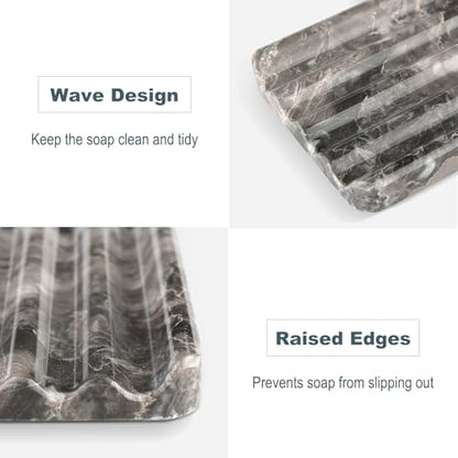 Karibiber Marble Soap Dish, Bar Soap Holder Shower, Brown Soaps Saver with Water Ripple Design, Easy Cleaning Stone Sponge Holder for Kitchen Sink，Bathroom, Executive Natural Stone Soap Tray - color: Arabescato Orobico(brown）