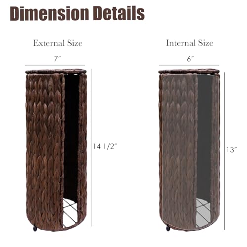 PINXIURY Water Hyacinth Paper Roll Holder, Wicker Toilet Paper Holder Stand for Bathroom, Toilet Roll Holder Stand for Bathroom and Under Sink, 3 Rolls of Toilet Paper Storage, Coffee - color: Coffee