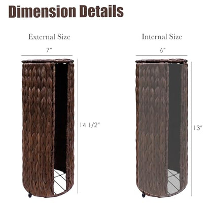 PINXIURY Water Hyacinth Paper Roll Holder, Wicker Toilet Paper Holder Stand for Bathroom, Toilet Roll Holder Stand for Bathroom and Under Sink, 3 Rolls of Toilet Paper Storage, Coffee - color: Coffee