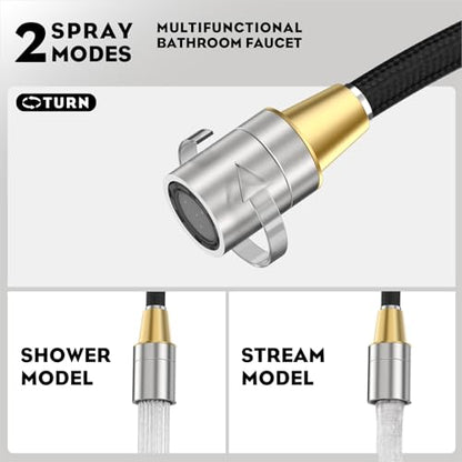Pull Down Sprayer Brushed Nickel Widespread Bathroom Sink Faucet, 8 Inch 2 Handles 3 Hole Pull Out Bathroom Faucet,with Pop Up Drain and Water Supply Line,BF04022-K01-GBN - color: Brushed Nickel