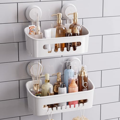 TAILI Shower Caddy Suction Cup 2 Pack, Heavy Duty Bathroom Organizer, Removable Shelves for Inside Shower, Shampoo, Waterproof Suction Plastic Storage for Bathroom Accessories Holder, White - style: 2 × White(M&L)