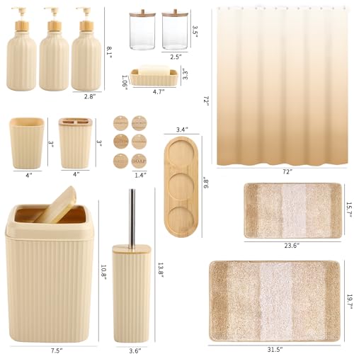 32PCS Bathroom Sets with Shower Curtain and Rugs Beige Bathroom Accessories Set Shower Curtain Set 3PCS Lotion Soap Dispenser Bathroom Accessories with Black Bathroom Decor - size: Bath Set+Shower Curtain+Bath Rugs, style: Beige