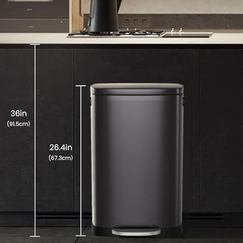 ELPHECO Kitchen Trash Can with Lid 13 Gal Stainless Steel Pedal Garbage Can | Soft Close Lid Pedal Heavy-Duty Fingerprint Proof Step Wastebasket with 20 Bags Removable Bucket, Home Office Titanium Silver - color: Titanium Silver
