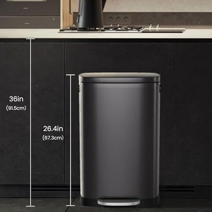 ELPHECO Kitchen Trash Can with Lid 13 Gal Stainless Steel Pedal Garbage Can | Soft Close Lid Pedal Heavy-Duty Fingerprint Proof Step Wastebasket with 20 Bags Removable Bucket, Home Office Titanium Silver - color: Titanium Silver