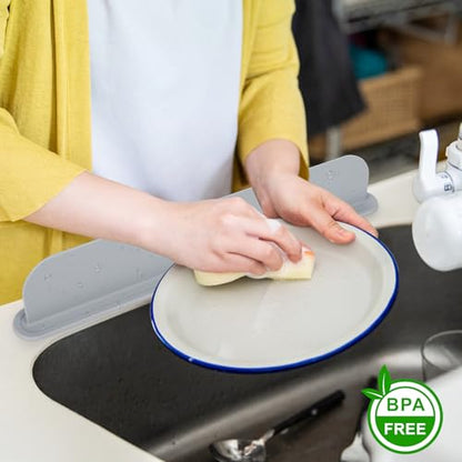 19.3 inch Kitchen Sink Splash Guard, Silicone Sink Baffle Splash Guard, Backsplash Protector for Kitchen Countertop & Bathroom Bathtub with Non-Slip Strong Suction, Gray - color: Gray